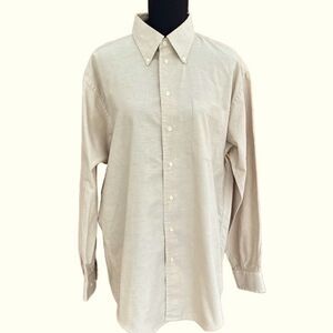 Nautica 100% cotton tan twill button front shirt, size 16, 34/35